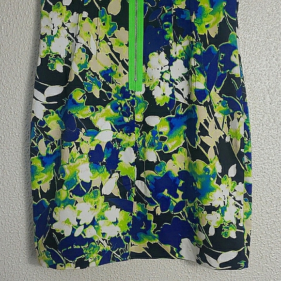 Tahari Sleeveless Sheath Floral Dress Multicolor Neon Green Blue Black Cotton 6 - Picture 14 of 16